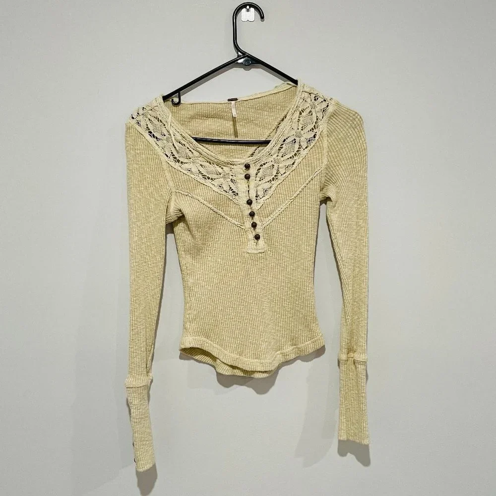 Free People Women's Cream Woman Long Sleeve Top Size XS